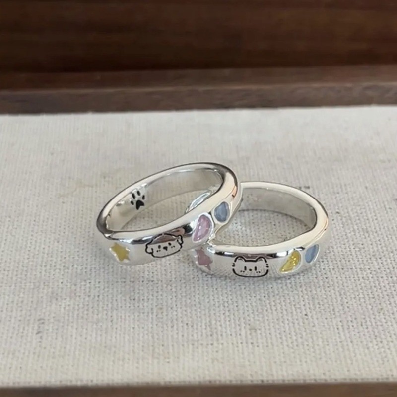 Nhẫn cặp đôi thiết kế độc đáo hình mèo và chó dễ thương, đơn giản và thời trang, kích cỡ điều chỉnh được