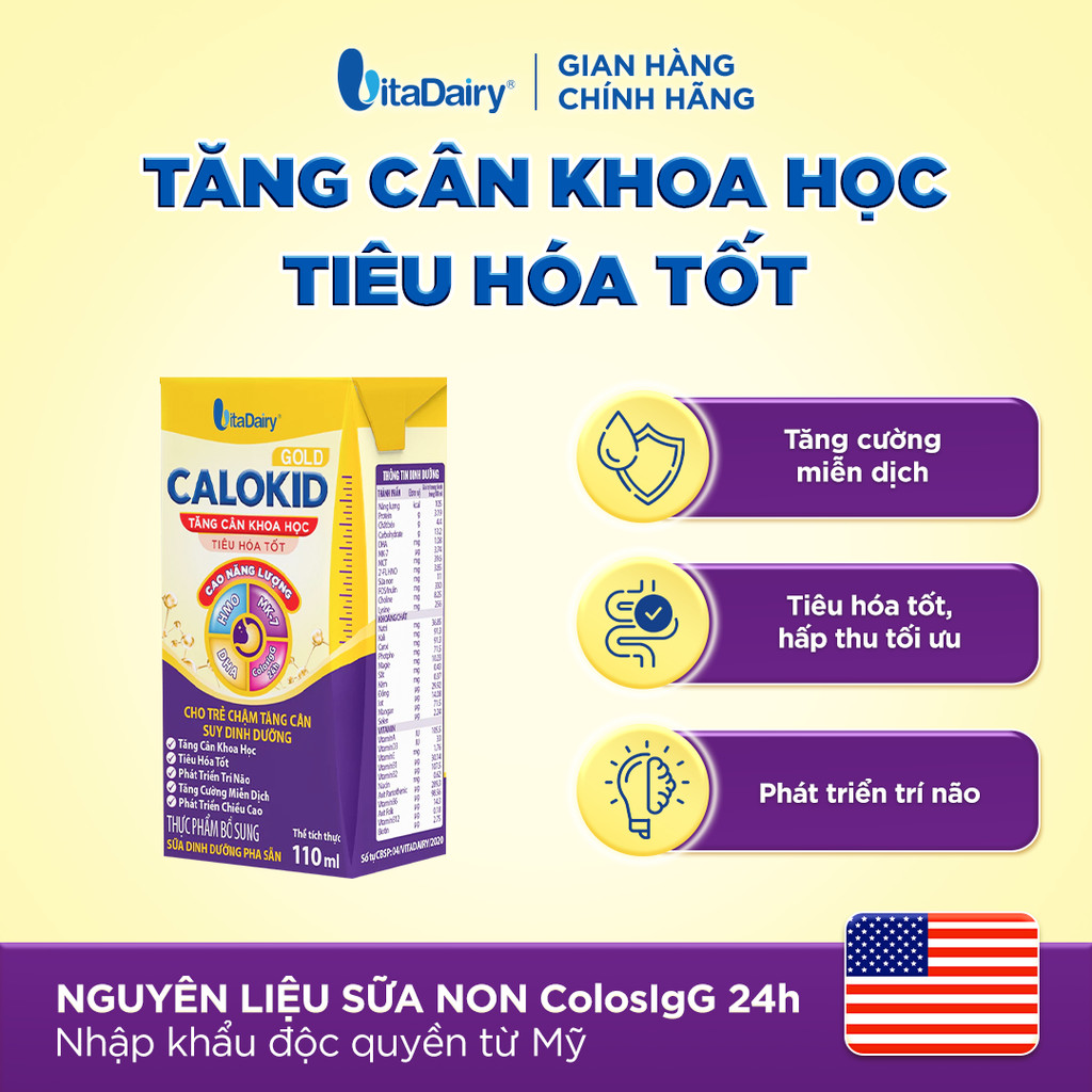 [THÙNG 48 HỘP] Sữa uống dinh dưỡng Calokid Gold 110ml/180ml - Thơm ngon dễ uống, Bé thích mê