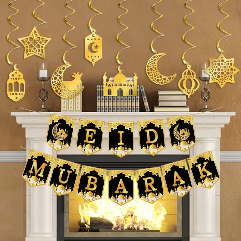 [Sẵn Sàng] 2026 Ramadan Treo Đồ Trang Trí Xoắn Eid Mubarak Biểu Ngữ Vòng Hoa Mặt Trăng Ngôi Sao Nhà Thờ Hồi Giáo Streamer Vòng Hoa Hồi Giáo Trang Trí Tiệc Hồi Giáo