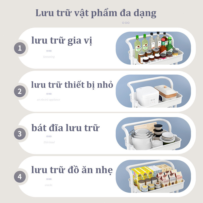 BOENIN Kệ Sắt 3 Tầng Đa Năng Xe Đẩy Xe đẩy 100% thép carbon