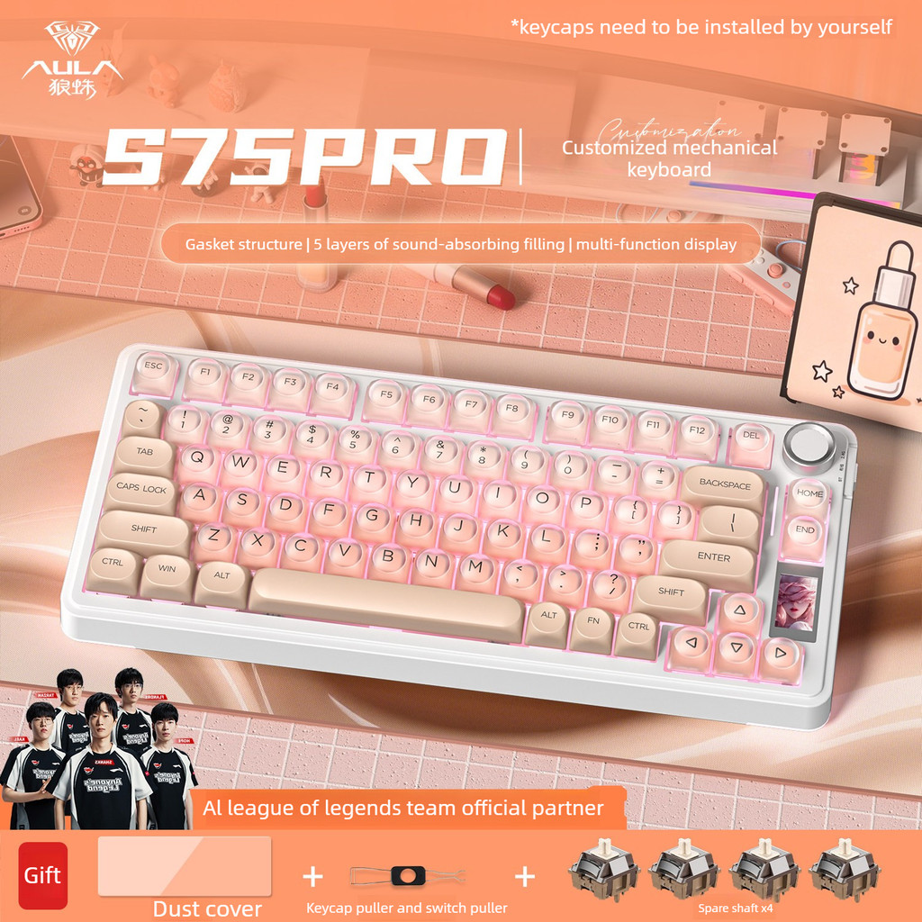 AULA S75 Pro 75% Bàn Phím Cơ Đệm Gắn Tri-Mode Không Dây Màn Hình Màu 1. ...