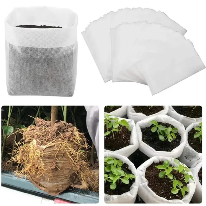 100 / 300 Túi ươm cây trồng cho cây con | Nồi thoáng khí có thể phân hủy sinh học không dệt có chức năng tưới nước, hộp đựng chống ăn mòn để làm vườn