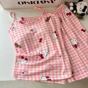 Hàng sẵn có Vận chuyển Bộ đồ ngủ Đông Nam Á Nữ Mùa hè Quần short phong cách Nhật Bản có miếng đệm ngực Hoạt hình Dễ thương Phong cách ngọt ngào Sling Dịch vụ tại nhà Bông giả