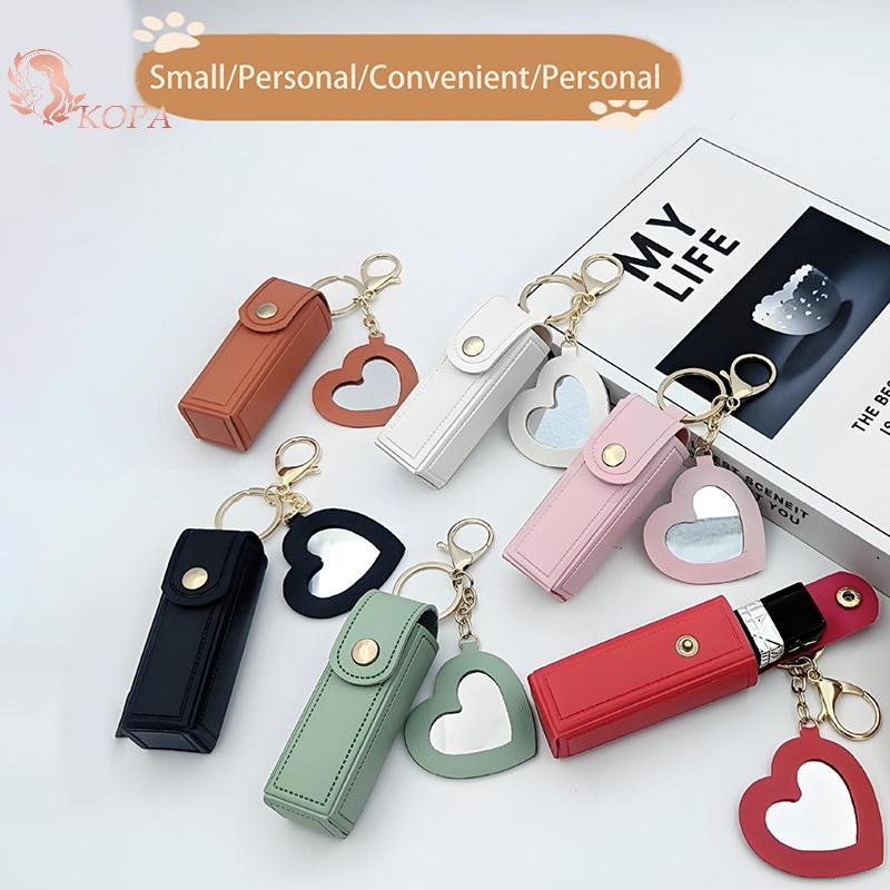 KOPA Màu Trơn Di Động Lipsti Túi Ví Móc Khóa Túi Bảo Quản Mini Dành Cho Nữ Vỏ Bảo Vệ Môi Có Gương Trang Điểm Mini VN