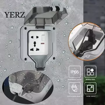 Ổ cắm điện YZ, Thiết kế chống nước Ổ cắm công tắc tường phích cắm Vương quốc Anh, phích cắm chính chống bụi IP66 Ổ cắm điện công tắc ngoài trời chống nước chống bắn tung tóe Cài đặt bên ngoài