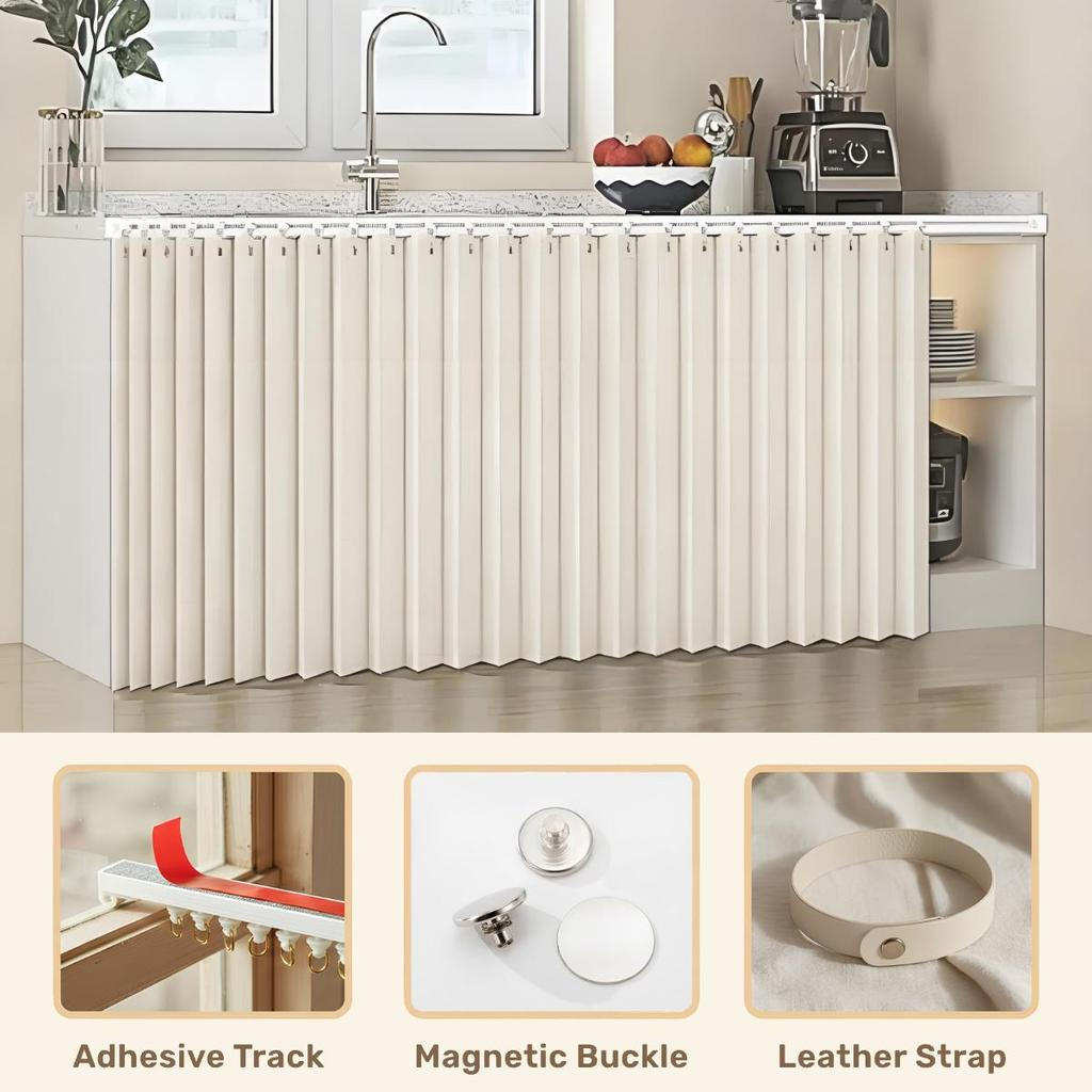 Rèm Accordion tùy chỉnh màu trơn có đường ray - Bộ không khoan cho tủ, tủ quần áo, ngăn phòng, nhà bếp, phòng ngủ (Chống nước & chống bụi & gấp)