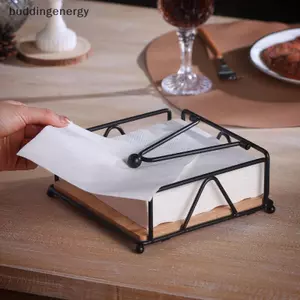 {BUDDI} Giá đỡ khăn ăn phẳng Giá đỡ khăn ăn bằng sắt kim loại Giá đỡ khăn ăn có đế bằng gỗ để trang trí mặt bàn nhà bếp tại nhà {buddingenergy}