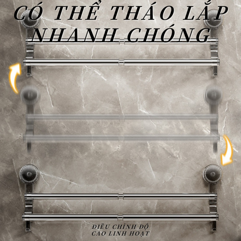 Giá Treo Khăn Nhà Tắm 2 Tầng - Hút Chân Không Dễ Lắp, Không Khoan, Điều Chỉnh Linh Hoạt Treo Khăn Dép Gọn Gàng
