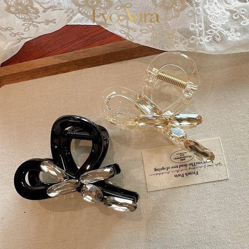 Hàn Quốc Nhập Khẩu 8.2CM Pha Lê Nơ Lấy Kẹp Thời Trang Tinh Tế Cuộn Tóc Đầu Sau Kẹp Cá Mập Lớn