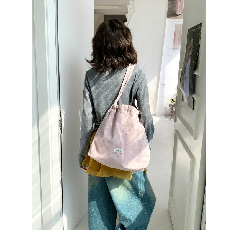 GC2 Mới Mùa Xuân Túi Đeo Vai Dây Rút Lấp Lánh Ngôi Sao Túi Tote Dễ Thương Macaron Màu Túi Vải Dành Cho Nữ CG2
