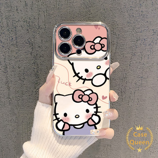 Màu Hồng Ngọt Ngào Nơ Dễ Thương Kitty Cat Cover Tương Thích Cho IPhone Air XR 15 16 12 17 13 14 11 Pro Max 15 7 8 16 14 Plus X XS Max Vỏ Cửa Sổ Lớn Mạ Điện Sang Trọng