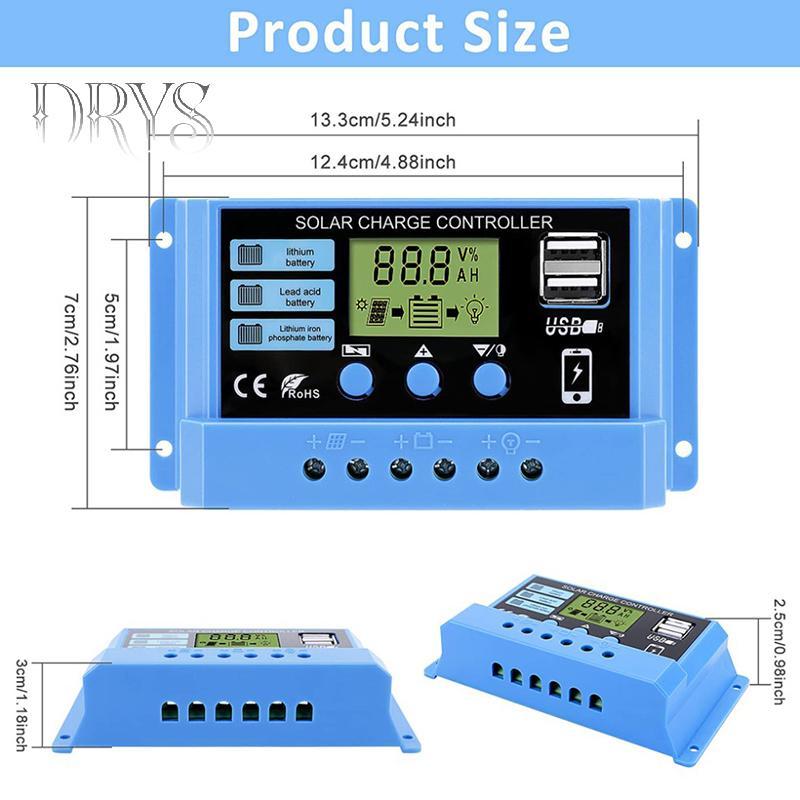 (TFT) Bộ điều khiển sạc năng lượng mặt trời 30A 20A 10A 12V 24V Bảng điều khiển năng lượng mặt trời tự động Bộ điều khiển LCD PV cho pin chì, USB kép MỚI