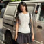 Áo sơ mi tay bồng cổ sen kiểu nữ cột dây sau eo tăng chỉnh phong cách hàn quốc SS03666