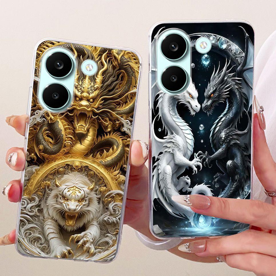 Dành Cho Xiaomi Poco X8 Pro PocoX8 Ốp lưng Hình Rồng Mèo Dễ Thương Thiết Kế Hoạt Hình Ốp Lưng Màu Đen Mềm Vỏ Silicon Trên Redmi Turbo 5