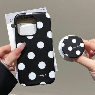 Ốp bảo vệ họa tiết chấm bi đen trắng cho iPhone 11 12promax 13pro15pro 15promax 14 14promax 14pro 16 pro max 16 plus 17 17promax ốp lưng hai trong một