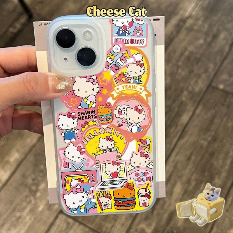 Bánh hamburger Kitty dễ thương Ốp điện thoại màu hồng mờ cho iPhone 15 16 11 12 13 14 17 Pro Max 7 Plus XR Xs Max