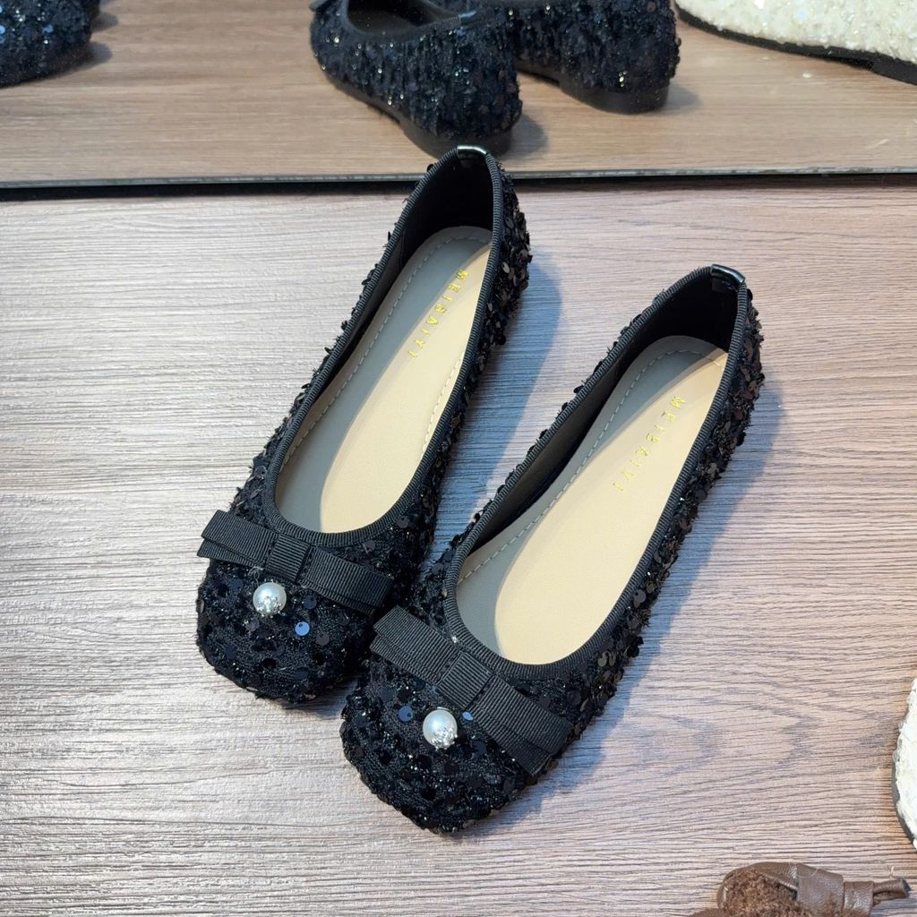 [Thảo Em - BB02 ] Giày bệt búp bê nữ đính nơ mũi đính lấp lánh bligblig sang trọng [Mã Mới]