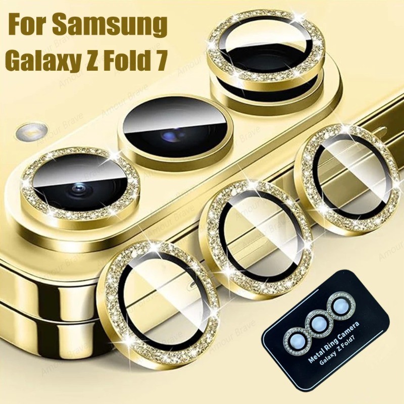 Dành Cho Samsung Galaxy Z Flip 7 Long Lanh Ống Kính Máy Ảnh Kính Cường Lực Cho Samsung Galaxy Z Fold 7 Full Cover Kim Loại Camera Bảo Vệ Ống Kính Vòng Nắp