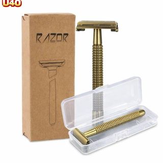 Dao cạo râu cổ điển dành cho nam bằng đồng thau mở nắp cánh bướm - Tặng 1 lưỡi
