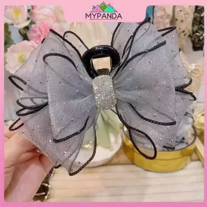 Kẹp tóc cá mập lưới nơ kim cương giả phong cách Hàn Quốc vintage thanh lịch dành cho nữ