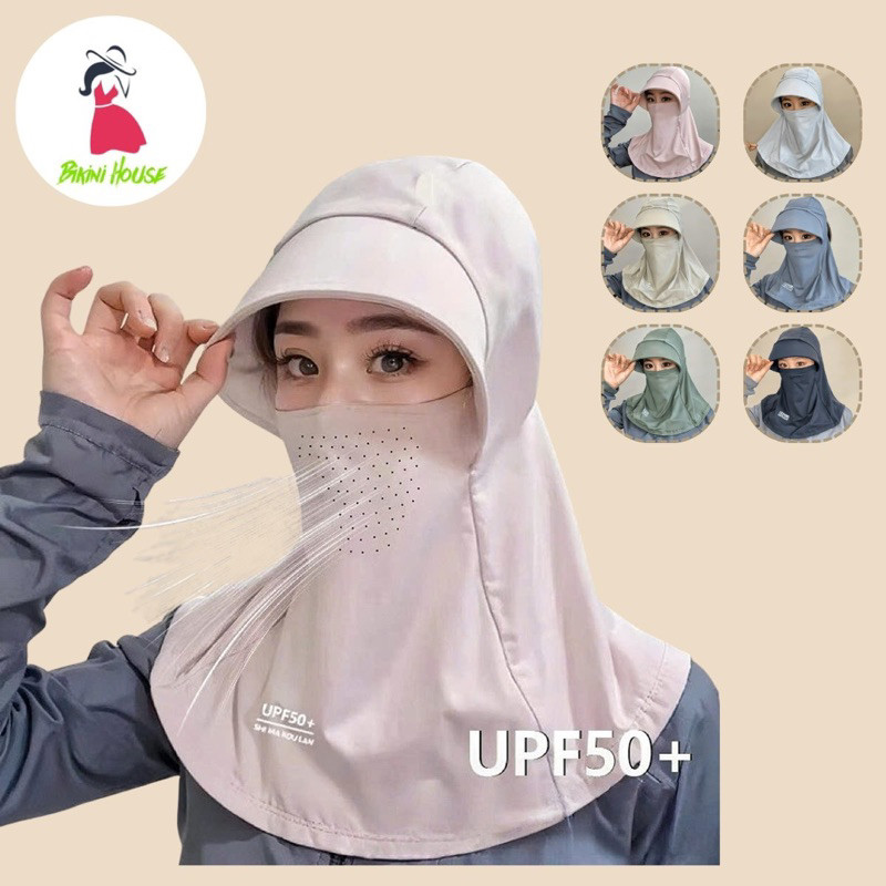 Mũ Chống Nắng Trùm Đầu Tích Hợp Mặt Nạ Khẩu Trang Lụa Băng Lạnh Che Cổ Thoáng Khí Chống Tia UV MN1