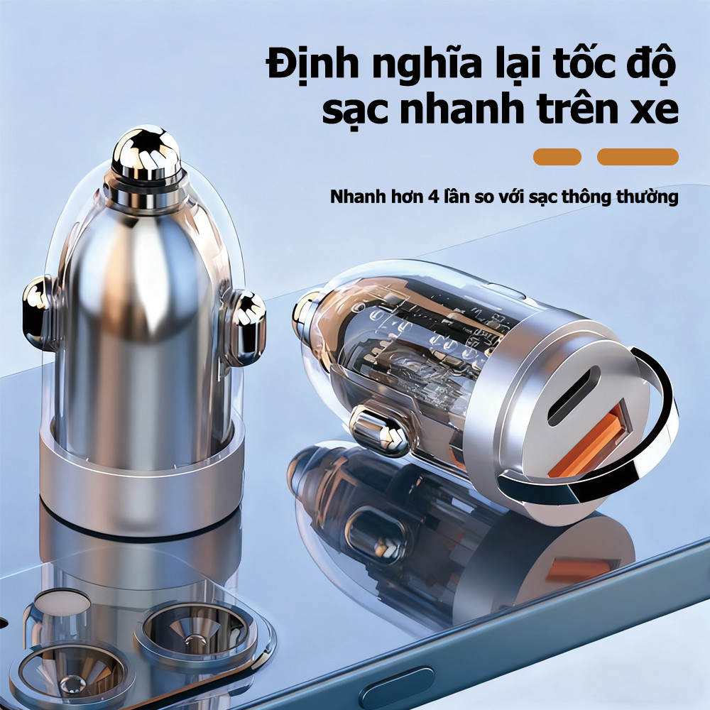 Bộ sạc xe hơi loại-120W sạc siêu nhanh vô hình sạc xe hơi ẩn mini tab kéo sạc xe hơi Bộ sạc điện thoại di động QC3.0