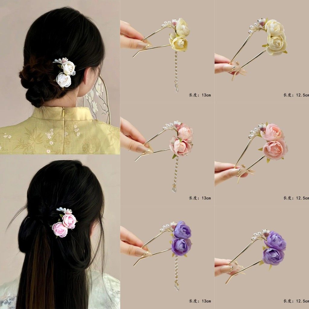 Kẹp tóc hình chữ U thiết kế hoa mẫu đơn, kẹp tóc mới từ Trung Quốc