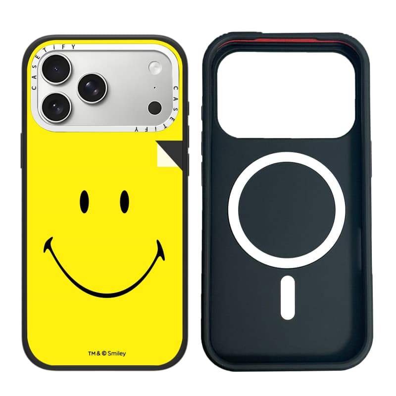 CASECASE X Original Smiley Yellow Case White Camera Ring Edition Matte Đen Cứng Hút Từ Tính Tác Động Dành Cho Apple IPhone 13 14 15 16 17 Pro Max Air Plus Có Hộp