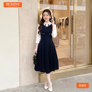 Đầm thiết kế BEMINE cổ đức phối viền tay lửng dáng chữ A phù hợp đi làm-B493