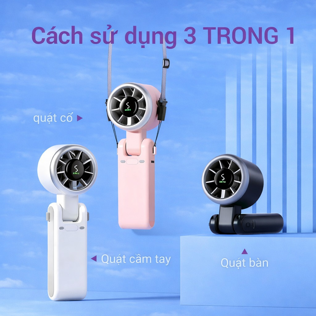 𝐓𝐞𝐜𝐡 𝐒𝐭𝐨𝐫𝐞 Quạt cầm tay Siêu Nhỏ màn hình led Dung Lượng Pin 4000 mAh Có thể gấp 180 độ Quạt Mini Cầm Tay 5 số gió