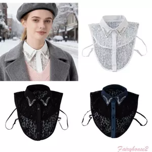 Cổ ren với kim cương giả, chất liệu polyester, giặt được, phù hợp trang phục hàng ngày