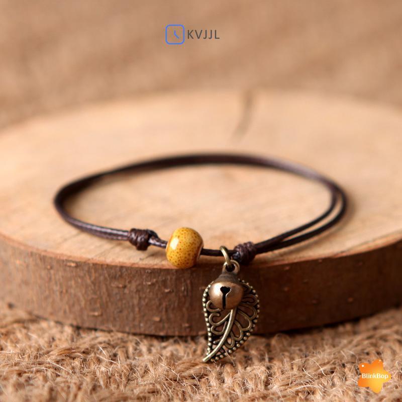 Vòng chân gốm đa màu dành cho nữ, chuông lá đồng cổ điển, phong cách boho, phù hợp làm quà tặng cho bữa tiệc bãi biển.