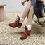 VNMZG35-39 Size Lớn Len Ve Áo Ren Da Lộn Mờ Dày Gót Tròn Giày Bốt Ngắn Martin Knight Giày Đế Dày