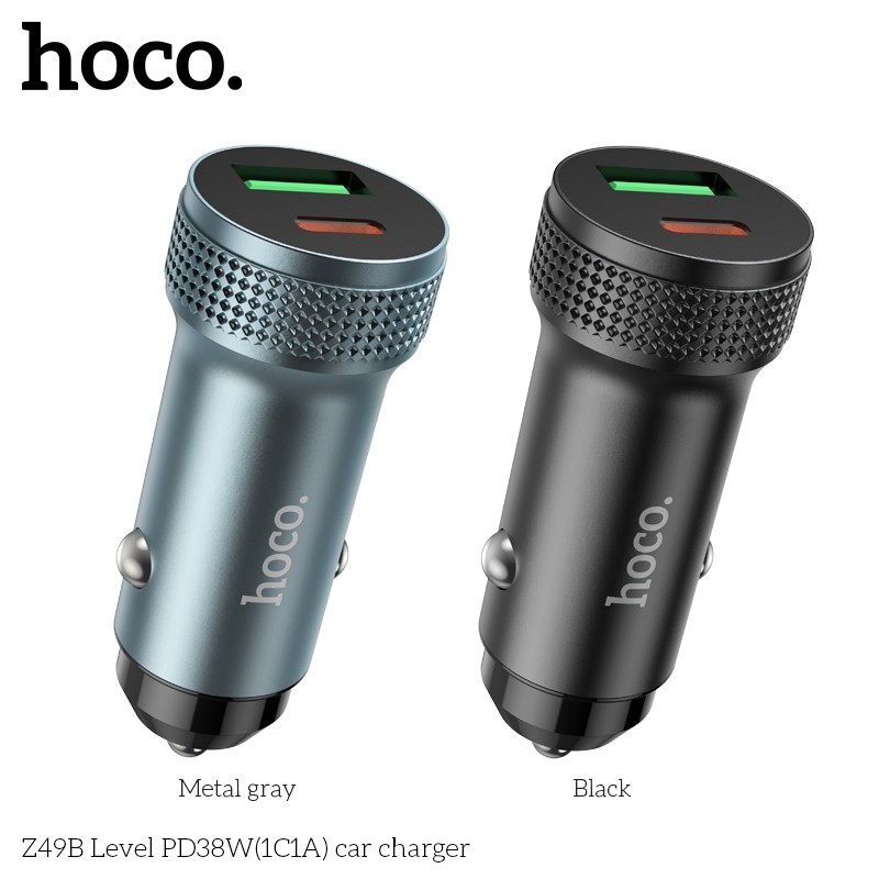 Tẩu sạc nhanh 38W Hoco Z49B dung cho ô tô, 2 cổng Type C + USB, PD20W + QC3.0, nhỏ gọn