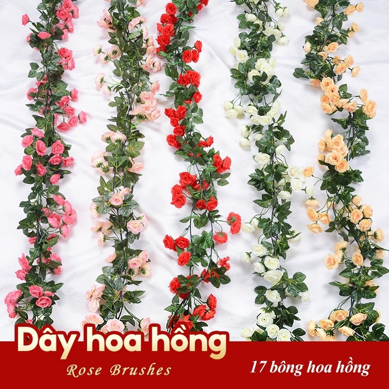 Hoa hồng giả trang trí tết cho không gian sống - Dây leo giả cao cấp làm đẹp tường nhà, phòng khách, quán cafe