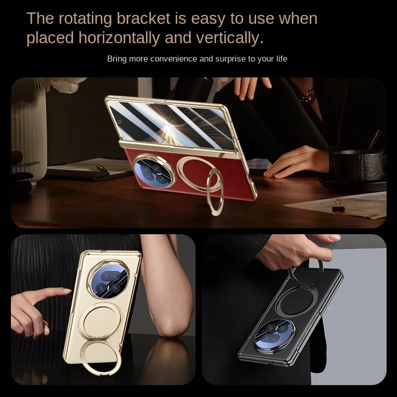 Dành Cho Huawei Honor Magic V5 Ốp điện thoại Da PU Sang Trọng Nhẫn Đứng Sạc Không Dây Từ Tính Bảo Vệ Mặt Sau Cho Magic V5 Vỏ