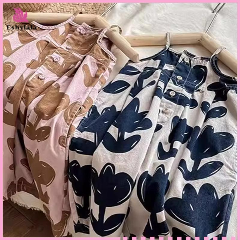 Bộ áo liền yếm bé gái mùa hè, quần ống rộng crop, thời trang [MỚI]