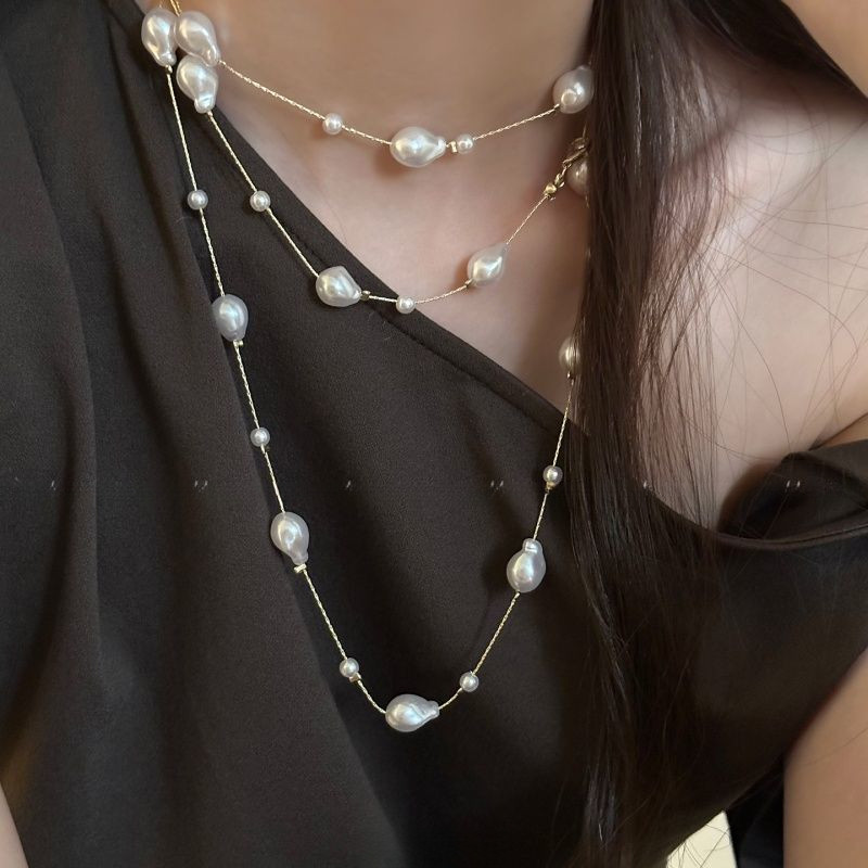 Áo len và dây chuyền ngọc trai hai lớp - Thời trang nữ mới về, sang trọng