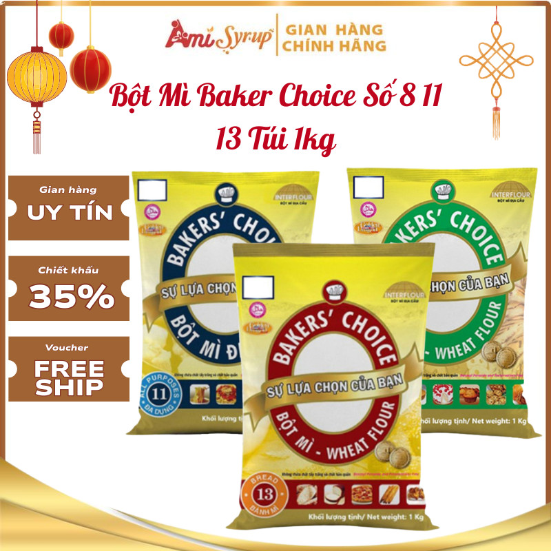 Bột Mì Baker Choice Số 8 11 13 Túi 1kg, Bột Mì Đa Dụng Làm Bánh Mì Bánh Bông Lan Bánh Bao Chuẩn Vị