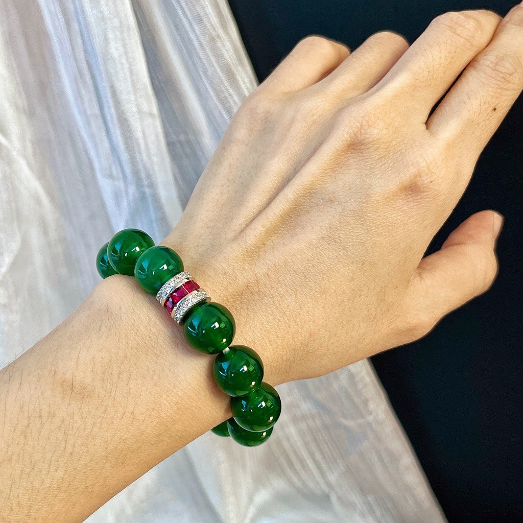 Vòng tay mã não Chalcedony màu xanh lá cây, phong cách hiện đại