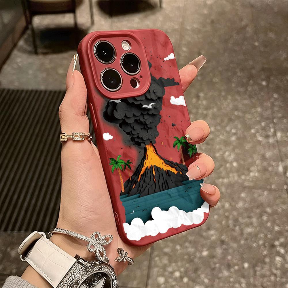 Núi lửa phù hợp với iphone 17/16/12/13 nếp gấp 3 chiều 11/15promax vỏ điện thoại