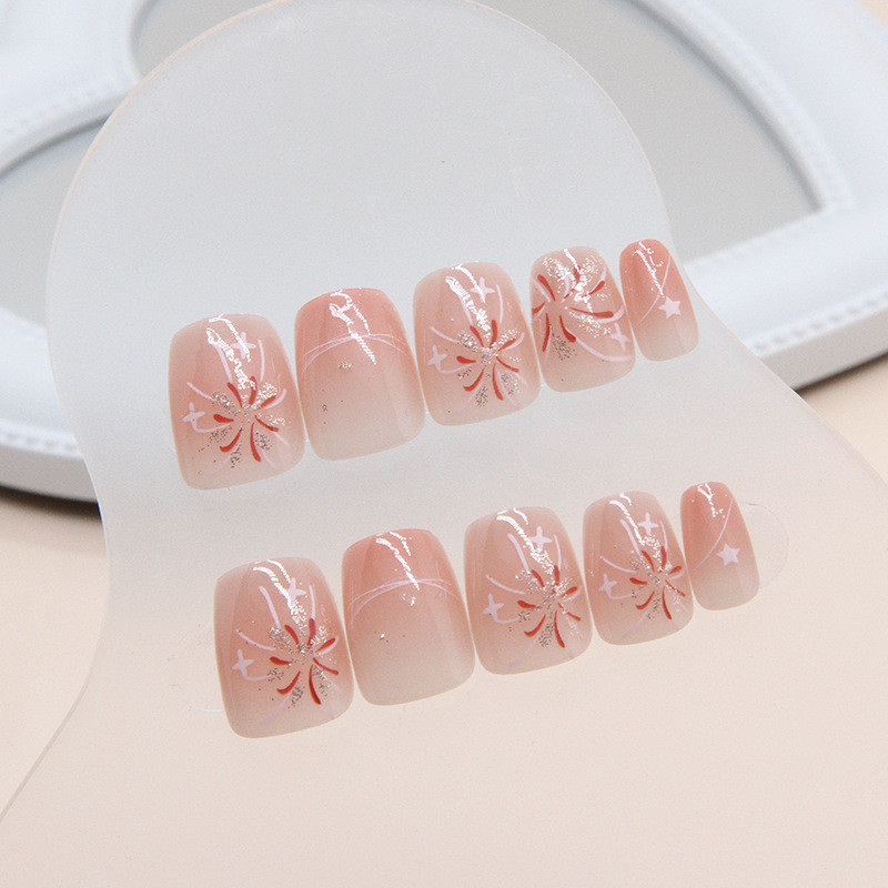 Thời Trang Blush Pháo Hoa Có Thể Đeo Móng Tay Nghệ Thuật Ngôi Sao Móng Tay Đầu Móng Tay Ngắn Nghệ Thuật Dán Cho Nữ