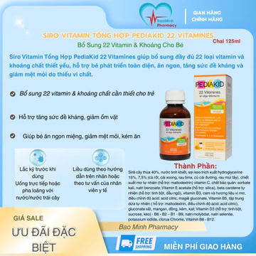 Siro Vitamin Tổng Hợp PediaKid 22 Vitamines 125ml – Bổ Sung 22 Vitamin & Khoáng Cho Bé