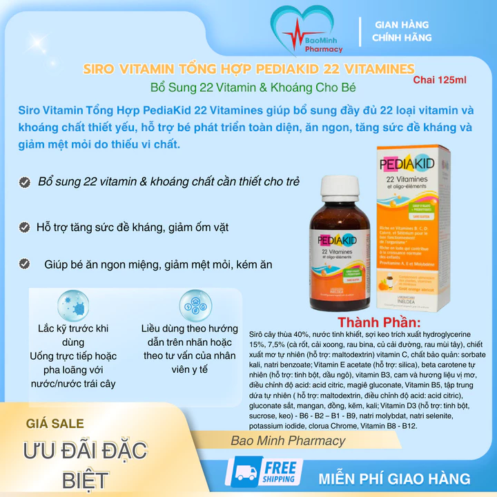 Siro Vitamin Tổng Hợp PediaKid 22 Vitamines 125ml – Bổ Sung 22 Vitamin & Khoáng Cho Bé