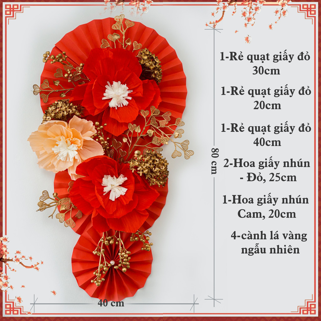 [COMBO] Quạt Giấy Đỏ Trang Trí Tết Dán Tường May Mắn