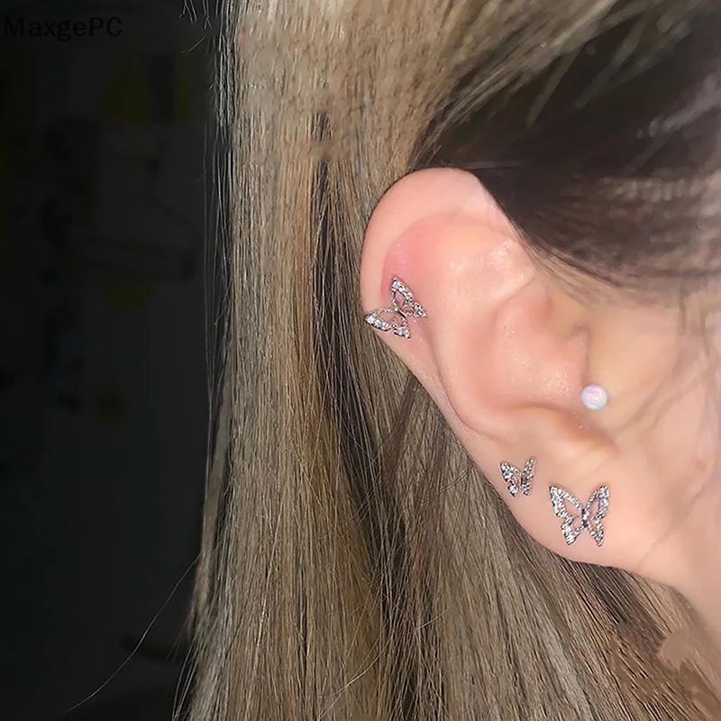 Cod 6pcs đơn giản pha lê bướm Zircon Stud Bông tai cho phụ nữ tiệc cưới