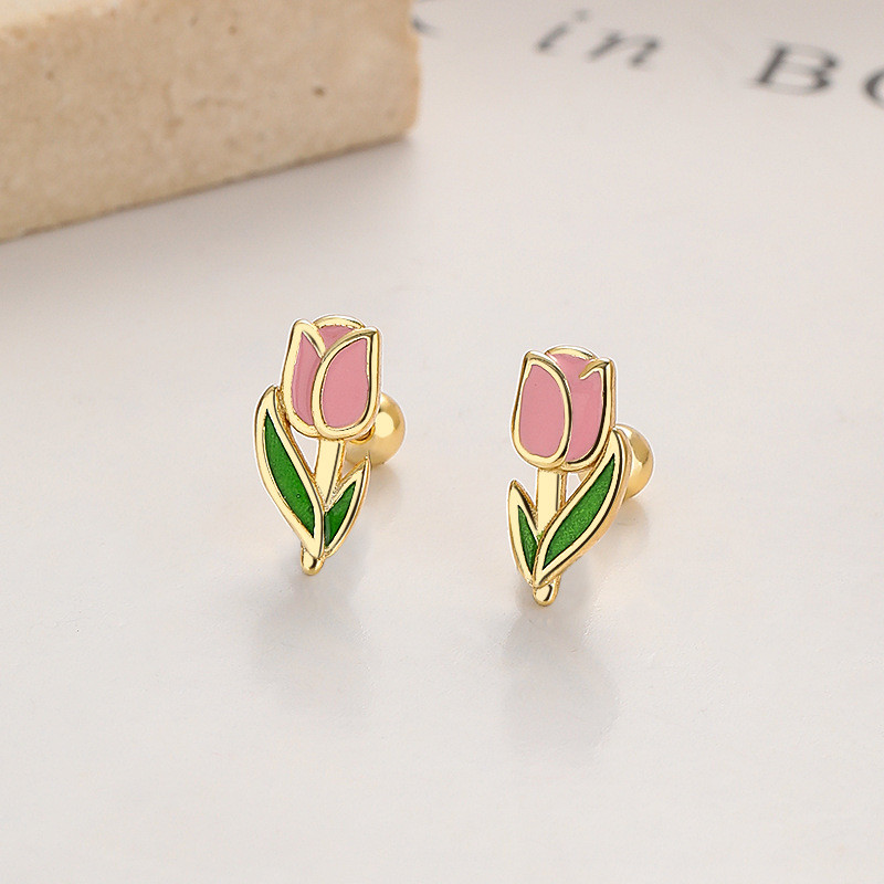 Bông tai ren hoa tulip bạc s925