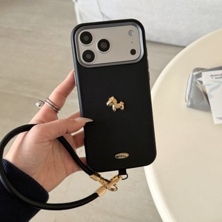 Làm Giàu 3D Ngựa Vàng Cam Đỏ Da PU Wrsit Dây Đeo Ốp Lưng Điện Thoại iPhone 17Promax 12 13 14 15 16 Pro Max 17Pro 15Plus Vỏ Di Động Nữ Chống Sốc