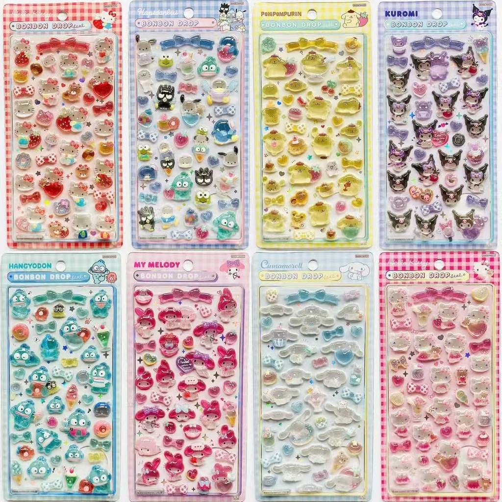 Sticker 3D Crystal Kawaii Sanrio | Kuromi My Melody Hello Kitty Cinnamoroll | DIY Trang Trí Vỏ Điện Thoại Ngọt Ngào