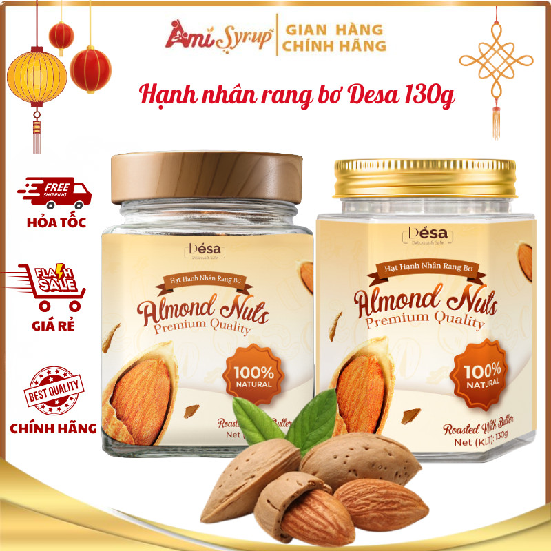 Hạnh Nhân Rang Bơ Desa 130g Hũ Thủy Tinh Cao Cấp Thơm Ngon Giòn Rụm, Quà Tết Sang Trọng Cho Lễ Tết